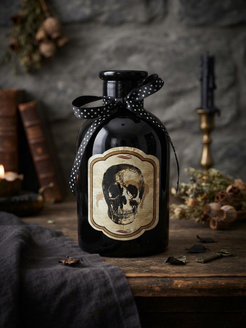 Halloween Skull Potion Bottle Apothecary Vase - 6 Inches